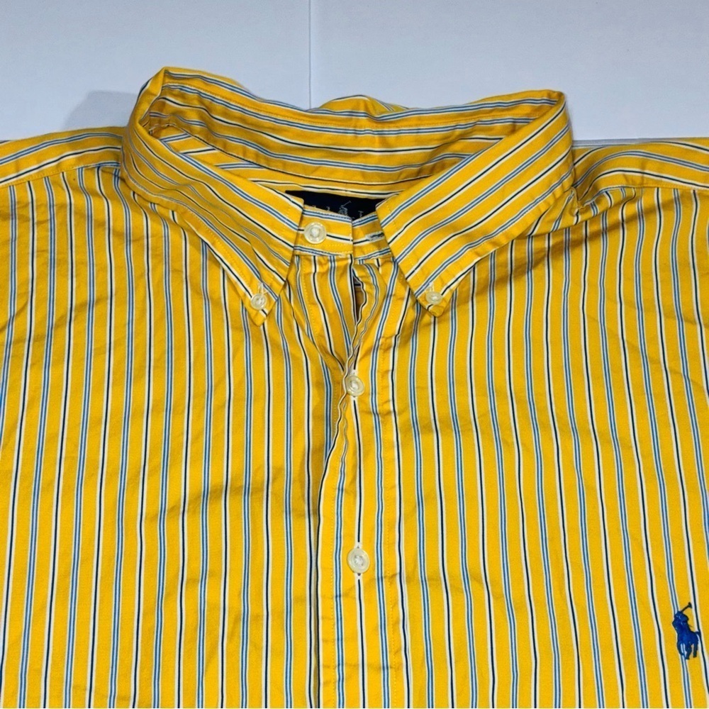 Ralph Lauren Men's Button Down Shirt 2XB Yellow Blue Striped Classic Fit